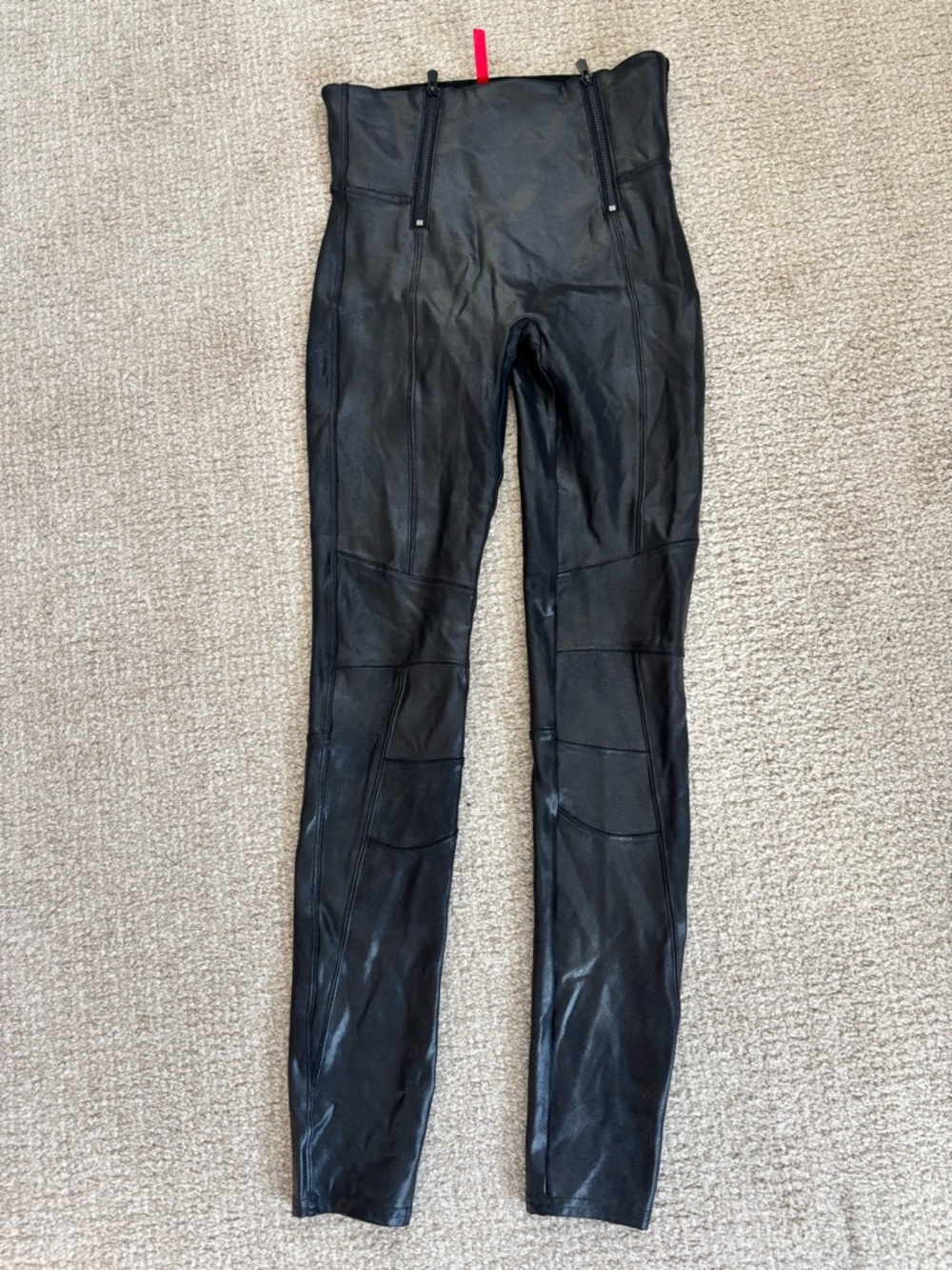 Spanx Faux Leather Leggings Small Petite Black Moto High Waist Zip Detail Skinny - Picture 1 of 7